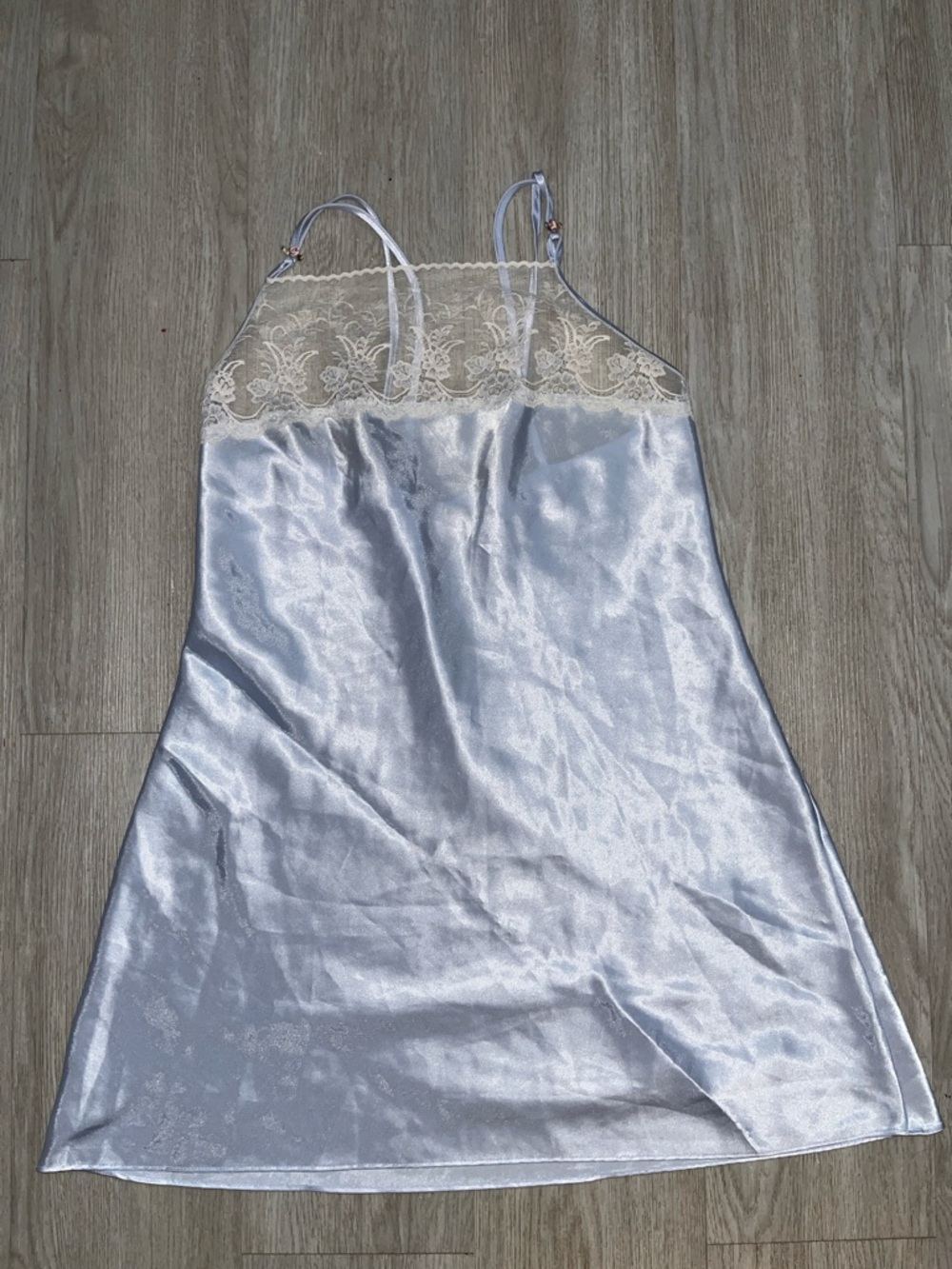 Vintage California Dynasty Silky Lace-Trim Night Slip in Pastel Blue Medium